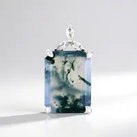 Cavill - Zilveren Hanger 925 Sterling met 7,002 ct Braziliaanse Mosagaat en 0,36 ct Witte Marquise Topaas - Elegante Achthoekig
