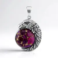 Cavill - Geoxideerde Zilveren Hanger - Paarse Kingman Mohave Turkoois Cabochon 9,567 ct - Rond Adelaarskop Design - Handgemaakt Sieraad