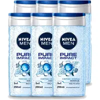 Nivea 6 x Men – Douchegel – Pure Impact – 250 ml - Voordeelverpakking - 6 stuks