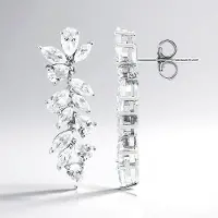 Cavill - Elegante Zilveren Oorbellen 925 Sterling Zilver Rhodium - 4,64 ct Zirkonia Tanzania - Asymmetrisch Blad Design - Druppel & Marquise Slijpsel
