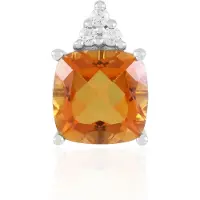 Cavill - Zilveren Hanger met 3,56 ct Oranje Kwarts - 925 Sterling Zilver Platina Geplated - Antiek Kussen Slijpsel & Zirkoon 0,15 ct