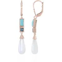 Cavill - Zilveren Oorbellen met 12,2 ct Witte Maansteen Briolette - Roségoud Verguld Sterling Zilver - Elegante Damesoorbellen met Turkoois en Topaas