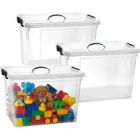 PlasticForte Opslagbox - 3x - met deksel - transparant grijs - 72 liter - 60 x 45 x 40 cm - kunststof - opbergdoos - opbergen
