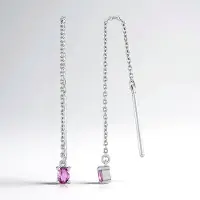 Cavill - Zilveren Oorbellen 925 Sterling met Platina Coating - Ovale Ceylon Roze Saffier - Lange Elegante Dames Sieraden 71 mm