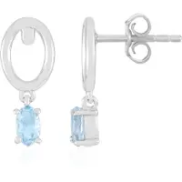 Cavill - Zilveren Oorbellen Platina Geplateerd - 0,332 Ct Braziliaanse Ovale Aquamarijn - Elegante Dames Oorbellen - Licht & Comfortabel 16 mm