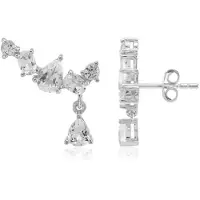 Cavill - 925 Sterling Zilver Oorbellen - Gerhodineerd - Witte Topaas Peervorm & Ovaal 1,7 Ct - Elegant Modern Druppel Design