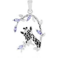 Cavill - 925 Sterling Zilver Hanger - 0,46 ct Marquise Tanzaniet - Blauw Edelsteen - Handgemaakt Giraf & Filigraan Blad - Elegant Sieraad