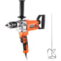 Vevor elektrische boormachine 15,89 mm, 1200 W, met mengset voor boormachines, 750 tpm, 3,2 A. Mengboormachine met D-handgreep, geschikt voor boren en mengen. Handbetonmixer voor voer, cement
