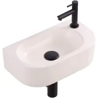 Qeramiq Fuente fonteinset – halfrond – 40x22x12 cm – keramiek linnen – kraangat rechts – mat zwarte kraan SW1449884/SW696199/SW696210/SW696235