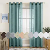 MIULEE Set van 2 voile gordijnen, met oogjes, transparante linnenlook, gordijn met boven, voor woonkamer, helder, licht doorlatend, siergordijn voor de slaapkamer, 140 x 215 cm (b x h), donkerblauw