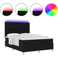 vidaXL LED boxspringbed met hoofdeinde, zwart, 140 x 190 cm, stof