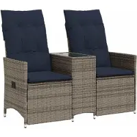 vidaXL Tuinset, tuinbank met verstelbare rugleuning, 2-zits, met tafel, grijs, polyrotan
