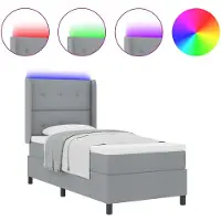 vidaXL LED boxspringbed met hoofdeinde, lichtgrijs, 100 x 200 cm, gestoffeerd