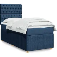 vidaXL Boxspring met matras stof blauw 90x200 cm