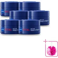 Nivea 6 x - Nachtcrème - VITAL Anti-Rimpel Herstellend - Voor rijpe huid - Met Vitamine F, Teunisbloemolie & Calcium - 50 ml - Bulkverpakking - Nachtcrème - Douchemop - Anti-rimpel