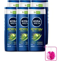 Nivea 6 x - Men - Energy Douchegel - Langdurig Fris Gevoel - 250 ml - Bulkverpakking - Douchegel voor mannen - Douchemop - Energieboost