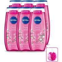 Nivea 6 x – Douchegel – Floral Love – 250 ml - Bulkverpakking - Douchegel - Douchemop - Bloemige geur