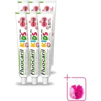 FLUOCARIL 6 x Kids - Bi-Fluoride - Tandpasta - Met Aardbeiensmaak - 3 tot 6 jaar - 50 ml - Bulkverpakking - Tandpasta voor kinderen - Douchemop - Melktanden beschermen