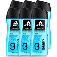 Adidas 6 x - 3-in-1 Douchegel - Ice Dive Refreshing - Marine Extract - 250 ml - Voordeelverpakking - 6 stuks