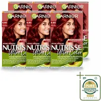 Garnier 6 x - Nutrisse Ultra Color 6.60 - Haarkleuring - Vurig Rood - Voedend - Permanente Kleur - Wasstrips - Haarverf - Haarkleur - Permanente Haarkleur - Voedend Haarverf - Rood Haar