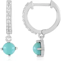 Cavill - Zilveren Oorbellen 925 Sterling Platina Gecoat - Turkoois 1,27 ct & Zirkonia Pavé 0,28 ct - Ronde Cabochon - Elegant 22 mm