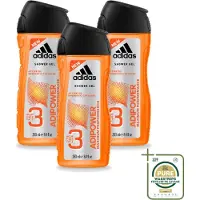 Adidas 3 x - 3-in-1 Douchegel - Adipower Maximum Performance -250 ml - Wasstrips - Douchegel - Douche En Shampoo - Sportverzorging - Energie En Frisheid - Verzorgende Douche