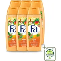 Fa 6 x – Douchegel – Bali Kiss – 250 ml - Grootverpakking - Vaatwasstrips - Douchegel - Tropische Geur - Mango - Vanillebloesem - Vegan