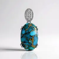 Cavill - Geplaatineerde Zilveren Hanger - 6,13 ct Blauwe Mohave Koper Turkoois Ovaal Cabochon - 0,08 ct Tanzanische Zirkonia - Elegant Sieraad