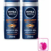 Nivea 2 x MEN – Douchegel – Sport – 250 ml - Bulkverpakking - Sportdouchegel - Douchemop - Fris na sporten