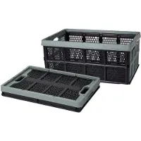 Storage solutions Inklapbare boodschappenkrat - 2x - opbergkrat - zwart / groen - 48 x 35 x 24 cm - vouwkrat - 32 liter