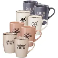 Excellent houseware Siaki koffie kopjes Barista Cafe - 8x stuks - mix kleuren - 340 ml - mokken - keramiek
