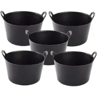 PlasticForte flexibele emmer/kuip - 5x stuks - zwart - kunststof - rond - 15 liter - 35 x 35 x 20 cm - wasmanden