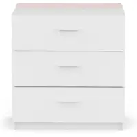 CALICOSY - Commode met 3 lades wit, omkeerbare dwarslat stormblauw en abrikoos, breedte 77,2 cm - ARLO