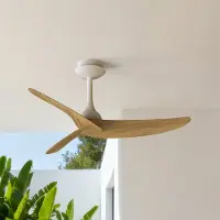 Mantra-Iluminacion Plafondventilator Ipanema, wit/hout, DC, stil, afstandsbediening, IP44 Ipanema, wit / opaal, Woon-/ Eetkamer, metaal, Modern