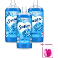 Soupline 3 x – Wasverzachter – Active Fresh Frisheid van Blauwe Anjer – 2 L - Bulkverpakking - Wasverzachter - Douchemop - Frisheid