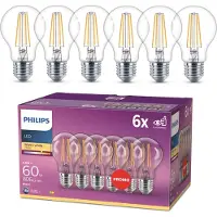 Philips LED Filamentlamp A60 E27 – 60W Vervanger Helder – Set van 6