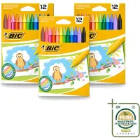 BIC 3 x - Waskrijt - Diverse Kleuren - 12 Krijtjes - Wasstrips - Waskrijt - Kleurkrijt - Creatief Schrijven - Tekenen - Kleurrijke Krijtjes