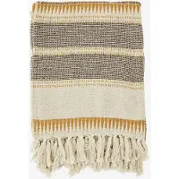Madam Stoltz plaid van gerecycled katoen – ecru, bruin & honing – 125 x 150 cm