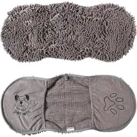 Famanu – Microvezel Noodle/Chenille handdoek, super absorberend, sneldrogend, licht, met handige handschoencompartimenten, 82 cm x 32 cm (grijs)