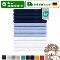 Komfortec Set van 12 Badhanddoek 100x200 cm van 100% Katoen, XXL Saunahanddoek, Grote Douchehanddoek, Zacht & Absorberend, Marineblauw&Lichtblauw&Wit