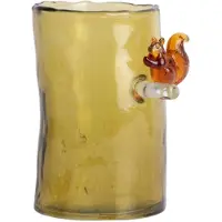Present Time Vaas Squirrel On Branch - Olijfgroen - 9.5x9.5x15cm - Glas - Scandinavisch - Bloemenvaas - Woondecoratie - Decoratieve vaas voor woonkamer of slaapkamer