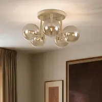 LumenXL Plafondlamp Amora met 5 cognac glazen bollen - beige