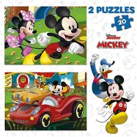 Educa Borras , 2x20-delig houten puzzel van Mickey Mouse's Fun House, goudkleurig. Golden, één maat