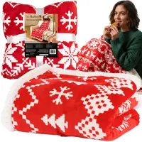 Ruhhy Zachte dubbelzijdige kerstdeken 130x170 cm – fleece plaid in rood en wit met feestelijk motief
