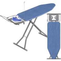 Songmics Strijkplank, 122 x 38 cm, Strijkplank, In hoogte verstelbaar, Opvouwbaar, met kabelhouder, Strijksteun, Haak, voor Stoomstrijkstation, Middernachtblauw/Dovengrijs LLB004QP01