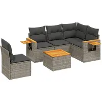 vidaXL 6-delige tuinmeubelset met kussens, grijs, polyrotan