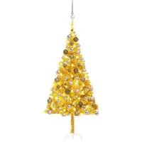 vidaXL Kunstkerstboom met verlichting en kerstballen 180 cm PET goud