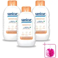 Sanicur 3 x – Bad & Douchegel – Sensitive – 300 ml - Bulkverpakking - Gevoelige huid - Douchemop - Bad en douchegel