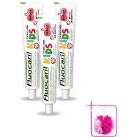 FLUOCARIL 3 x Kids - Bi-Fluoride - Tandpasta - Met Aardbeiensmaak - 3 tot 6 jaar - 50 ml - Bulkverpakking - Tandpasta voor kinderen - Douchemop - Melktanden beschermen