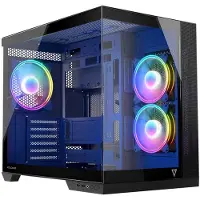 Modecom Volcano Panorama Apex ARGB 3F, grijs, ATX Midi-tower, 3x ARGB-ventilatoren, panoramisch glazen zijpaneel, voorpaneel met mesh-structuur